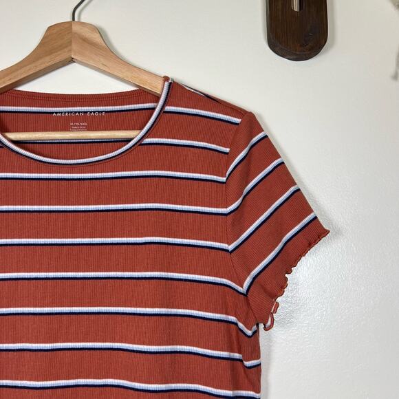 American Eagle Rust Orange Striped Crop Top Size XL - Picture 3 of 4
